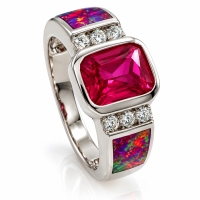 Anillo de Ópalo Australiano con Zafiro Rosa