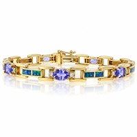 Pulsera de Oro Sólido de 14K con Tanzanita, Diamantes y Ópalo Naturales