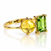 Anillo de Oro Amarillo 14K Opalo Con Peridoto Genuino