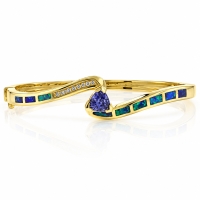 Brazalete de Plata .925 en Baño de Oro 14K con Tanzanita y Opalo