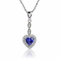 Juego de Tanzanita Aretes y Dije Corte Corazon Con Plata