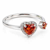 Hermoso Anillo de Doble Opalo de Fuego en Plata de Ley 925 Corazón