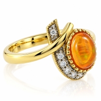 Anillo Unico con Opalo de Fuego en Plata y Chapa de Oro