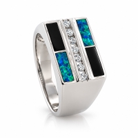 Onyx y Opalo Australiano en Anillo de Plata