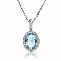 Dije de Plata Halo de Aguamarina Corte Ovalada