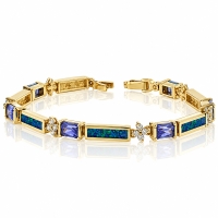 Pulsera de Plata .925 con Baño de Oro 14K, Tanzanita y Opalo