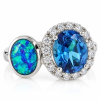 Anillo de Topacio Azul y Opalo en Plata
