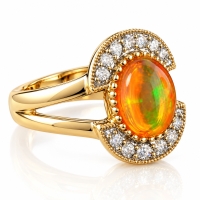 Opalo Amarillo en Anillo de Plata con Chapa de Oro