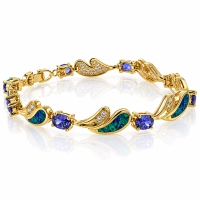 Pulsera de Plata con Baño de Oro 14K, Tanzanita y Opalo Australiano