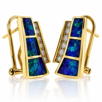 Aretes de Oro Sólido 14K con Ópalo Genuino y Diamantes