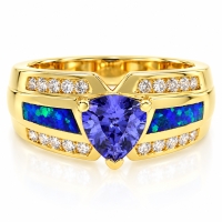 Anillo de Tanzanita y Ópalo en Plata con Baño de Oro
