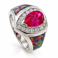 Anillo de Plata con Zafiro y Opalo Rosa