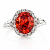 Oval Cut Mexican Fire Cherry Opal Silver Ring