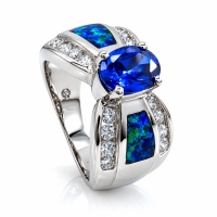 Hermoso Anillo de Opalo Azul y Tanzanita