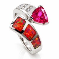 Anillo de Plata con Opalo y Zafiro Rosa