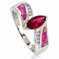 Anillo de Rubí y Ópalo Australiano en Plata .925
