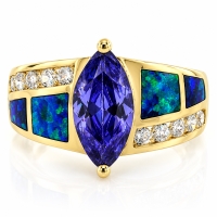 Anillo con Chapa de Oro, Opalo y Tanzanita