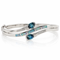 Hermoso Brazalete de Plata de Ley con Alejandrita y Ópalo Blanco