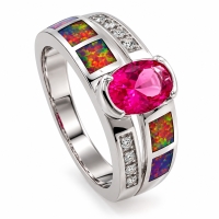 Anillo de Plata con Opalo y Zafiro Rosa