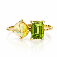 Anillo de Oro Amarillo 14K Opalo Con Peridoto Genuino