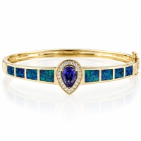 Brazalete de Plata .925 en Baño de Oro 14K con Tanzanita y Opalo Australiano