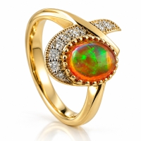 Anillo Unico con Opalo de Fuego en Plata y Chapa de Oro