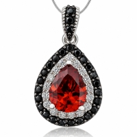 Dije de Plata .925 con Piedra de Ópalo de Fuego en Corte Pera y Zirconias