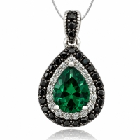 Dije de Plata .925 con Piedra de Esmeralda en Corte Pera y Zirconias