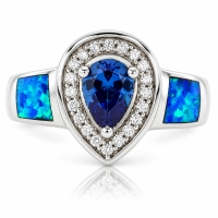 Anillo de Topacio Azul con Ópalo en Plata de Ley .925