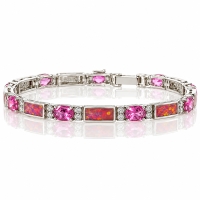 Pulsera Elegante de Plata de Ley .925 con Zafiro Rosa y Opalo Rosa