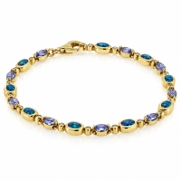 Pulsera de Plata .925 con Baño de Oro 14K, Tanzanita y Opalo Azul