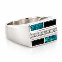 Onyx y Opalo Australiano en Anillo de Plata