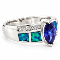 Anillo de Opalo Australiano y Tanzanita