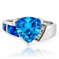 Anillo de Topacio Azul con Ópalo Australiano en Plata Fina .925