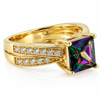 Anillo de Topacio Místico en Plata con Baño de Oro 14K
