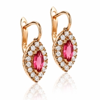 Aretes de Plata Fina Con Ruby Baño de Oro Rosa