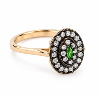 Anillo de Esmeralda de Corte Ovalada con Plata Baño De Oro Rosa