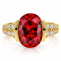 Anillo de Opalo Rojo Mexicano en Plata con Baño de Oro 14K