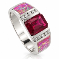 Anillo de Rubí y Ópalo Rosa en Plata
