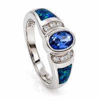 Anillo de Plata de Ley con Tanzanita y Opalo