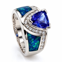 Anillo de Opalo Australiano y Tanzanita