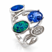 Anillo de Plata con Opalo y Tanzanita