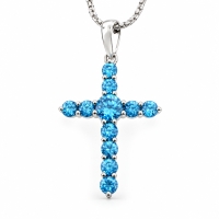 Dije de Cruz con Topacio Azul en Plata Fina .925