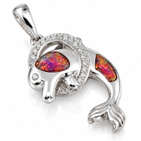 Dije de Plata .925 en Diseño de Delfín con Ópalo Rosa