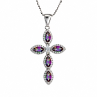 Cruz de Plata Con Topacio Mistico y Zirconia