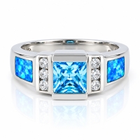 Hermoso Anillo de Plata con Topacio Azul y Ópalo Australiano