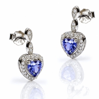 Juego de Tanzanita Aretes y Dije Corte Corazon Con Plata
