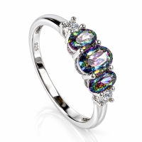 Anillo de Plata Fina con 3 Gemas de Topacio Mistico