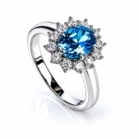 Anillo de Topacio Azul en Corte Ovalo Con Plata 925