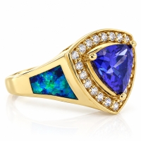 Anillo de Plata con Chapa de Oro, Tanzanita y Opalo Azul